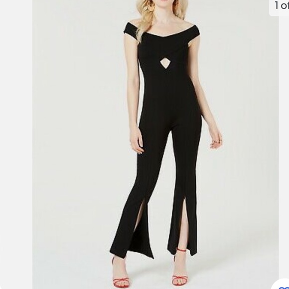 New Guess Jaziel Off shoulder Knit Stretch Jumpsuit M 6 - Picture 3 of 8